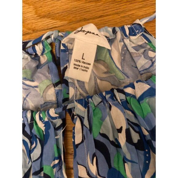 NWT Japna Womens Sleeveless abstract print blue cropped pleated Halter Top Large - Picture 4 of 7